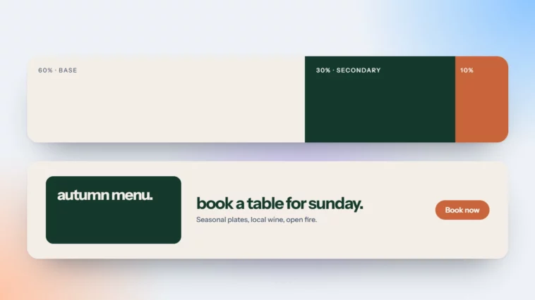 A 60-30-10 colour split applied to a simple restaurant web banner