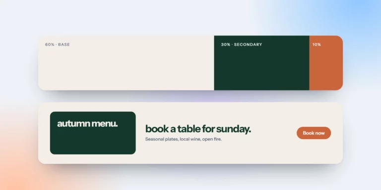 A 60-30-10 colour split applied to a simple restaurant web banner
