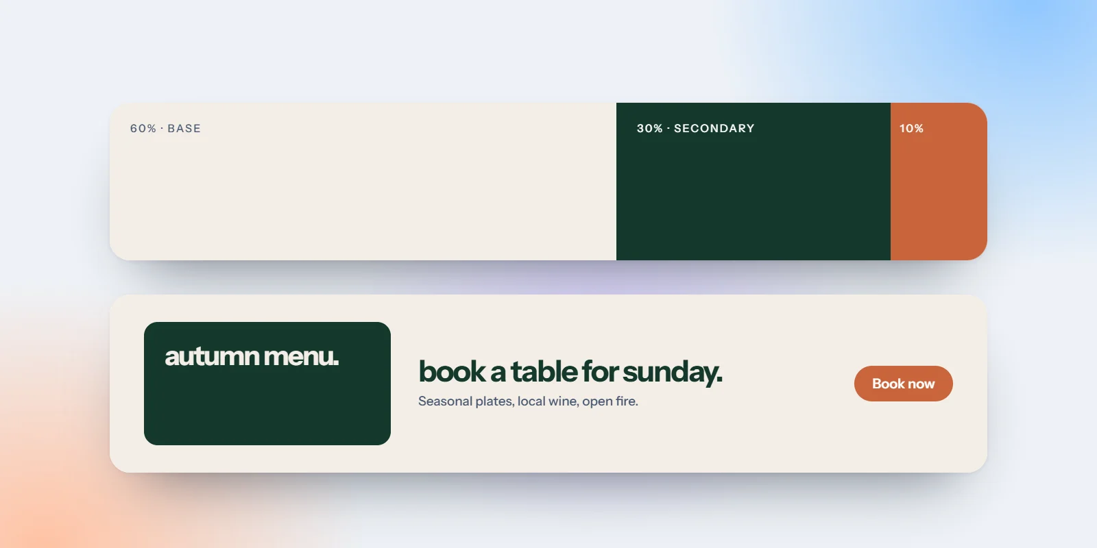 A 60-30-10 colour split applied to a simple restaurant web banner
