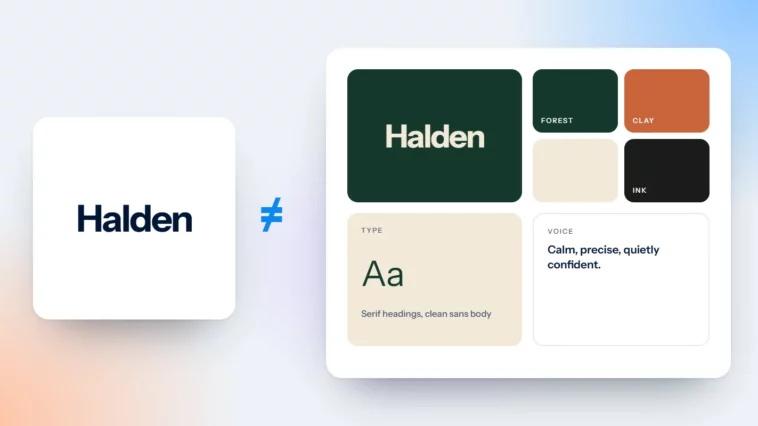 A logo on its own compared with a full brand board of colour, type and voice