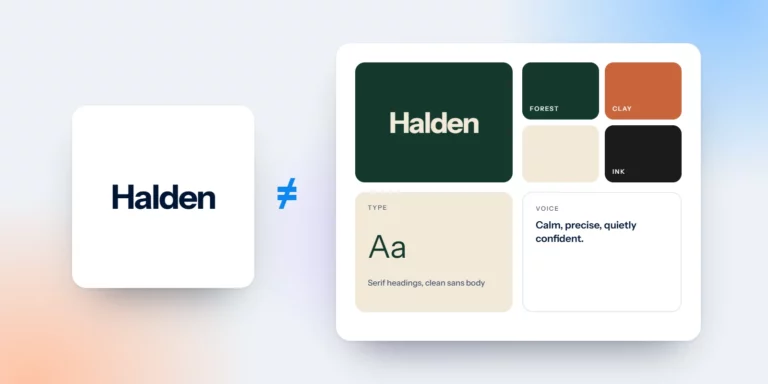 A logo on its own compared with a full brand board of colour, type and voice