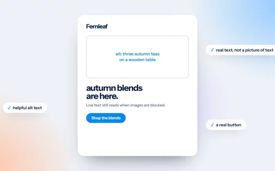 An email with images turned off, still readable thanks to live text and alt text