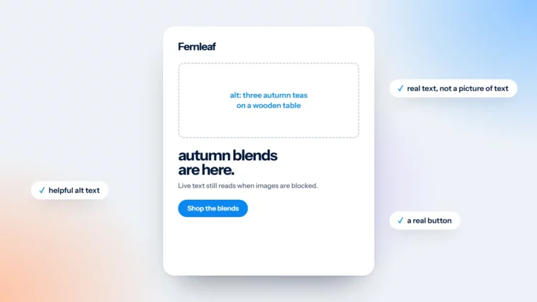 An email with images turned off, still readable thanks to live text and alt text