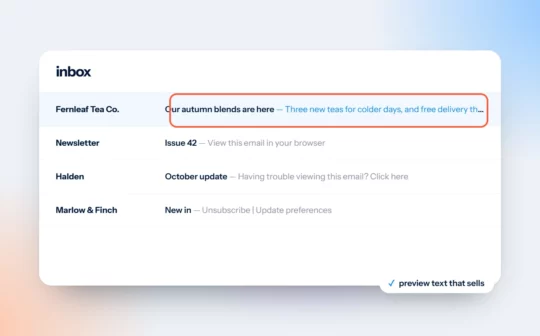 An email inbox with one message whose preview text is highlighted