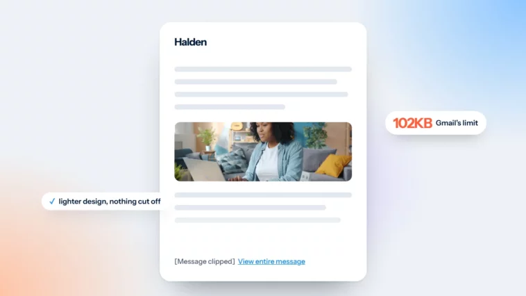 An email cut off by Gmail with a View entire message link and a 102KB label