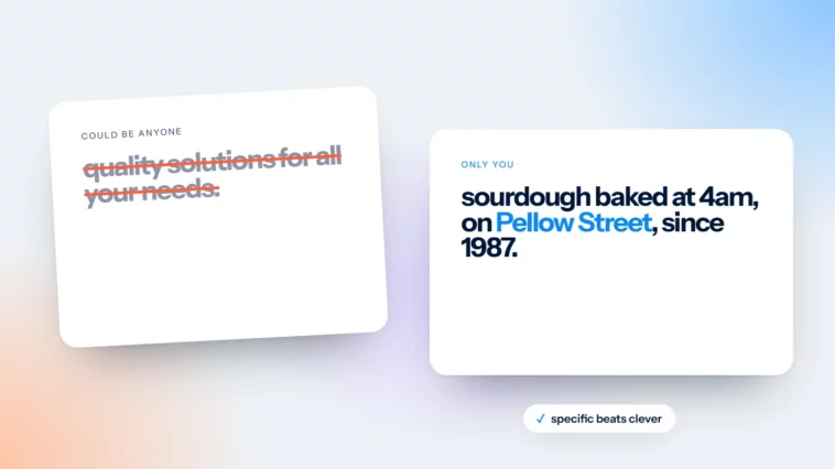 Generic website copy crossed out next to specific copy that only one business could write