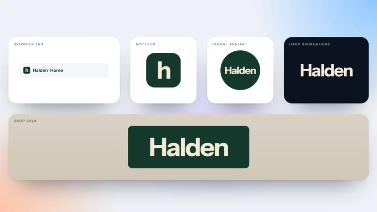 One logo tested in a browser tab, app icon, social avatar, dark background and shop sign
